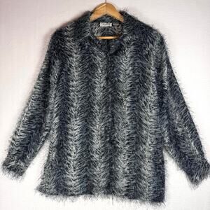 Vintage Selene Sport Long Sleeve Shaggy Thread Shirt Shacket Animal Print Gray S